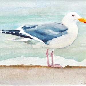 Standing Seagull hand signed frameable print