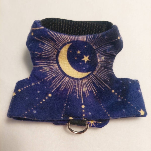 Bearded Dragon Harness/With or Without Air Tag Pocket/With Or Without A Leash/Cosmic Purple Moon and Stars/Purple Galaxy