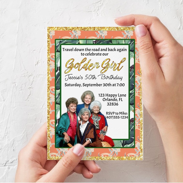 Instant Download - Golden Girls Editable  Birthday Invitation Printable Template, Digital Invite, SMS Text, Self edit