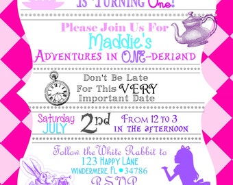 Alice In Wonderland (ONE-derland) Birthday Invitation