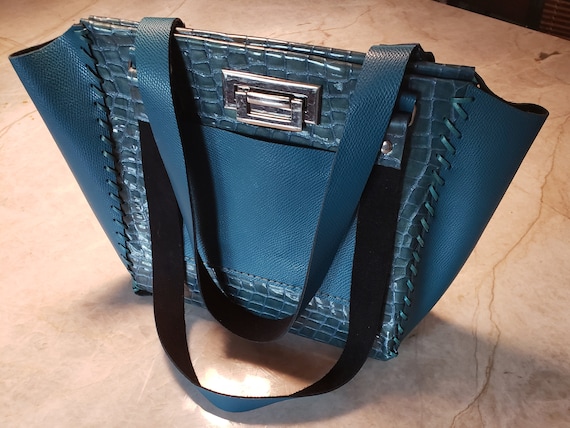 Green mock croc handbag hot sale