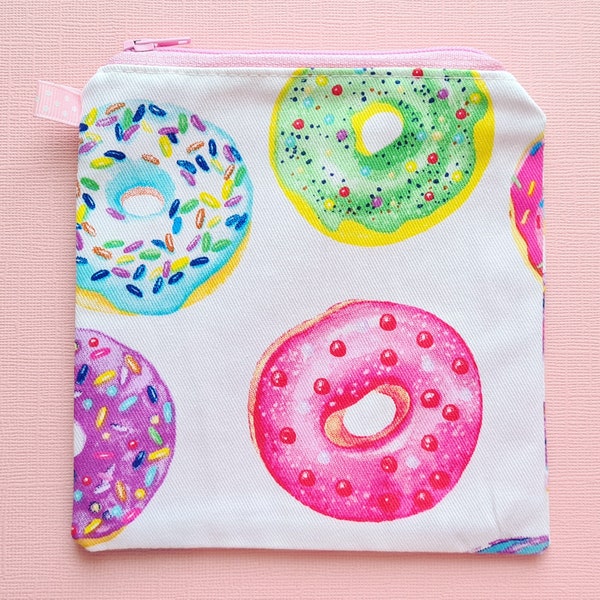 Mini Zipper Pouch, Period Kit, Period Pouch, Sanitary Pouch, Zipper, Notions Bag, Handmade, Rainbow Doughnuts Donuts Fun Print