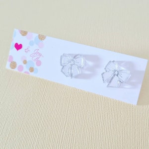 Ribbon Bow Silver Mirror Easter Stud Acrylic Earrings, Statement Earrings