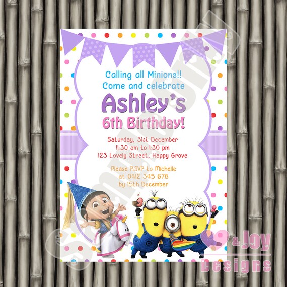Personalized Minion Despicable Me Birthday 4X6//5x7 Printed Chevron Invitations