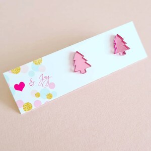 Pink Mirror Christmas Tree Stud Acrylic Earrings, Statement Earrings