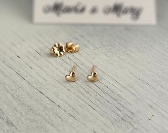 Mini Puffy Heart studs. Sterling silver or 14k yellow gold filled.