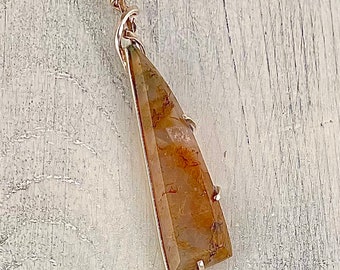 BC Moss agate pendant in sterling silver setting. Sterling silver chain.