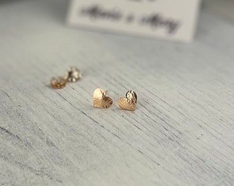 14k Yellow Gold fill Domed heart studs