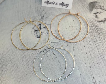 Classic 2” Hoop earrings. Sterling Silver, Yellow or Rose Gold.