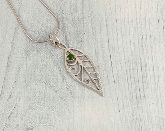 Pierced Leaf with Jade, Handsawn in Sterling Silver