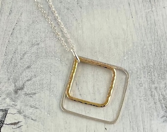 Sterling & 14k Yellow Gold fill Squared necklace