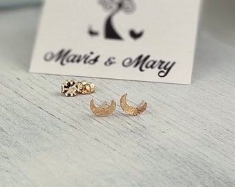 Crescent moon studs. Sterling silver or 14k yellow gold filled.
