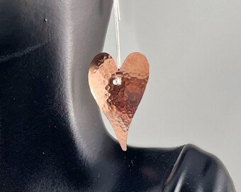 Copper Heart Earrings w/sterling silver ear wires.