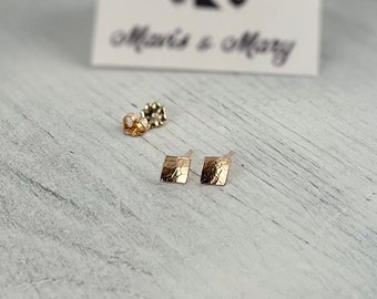 Off set Square studs. 14k Yellow Gold filled.