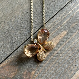 Swarovski Signed Butterfly Necklace clear blush crystal jewelry gold tone