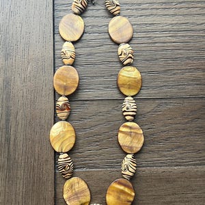 Vintage Donna Dressler 925 Sterling Necklace Brown & Tan swirl beads Animal Print