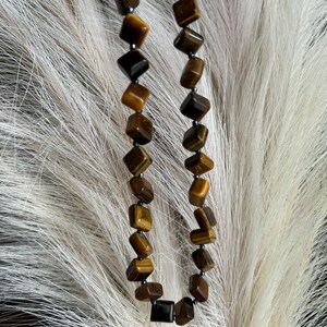 Tiger Eye beaded Necklace Gemstone nugget square style beads Chakra power, courage, grace