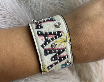 Brighton Bracelet leather cuff GLAM fashionista rhinestone studs graffiti style