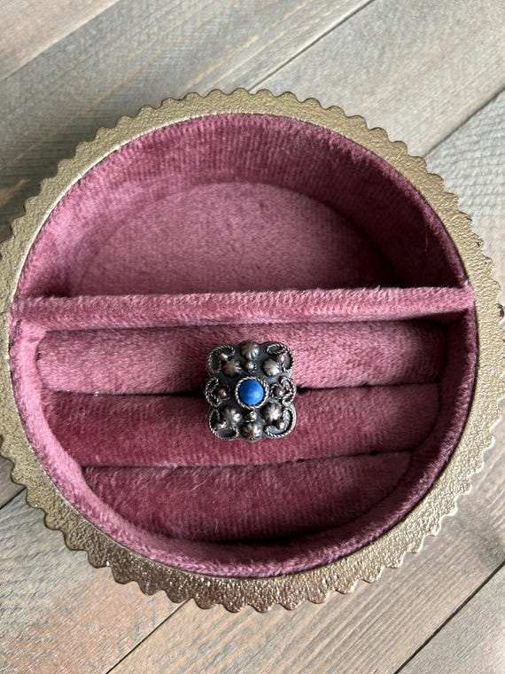 Sterling Silver Ring lapis? cabochon center vintage sizable Vintage jewelry