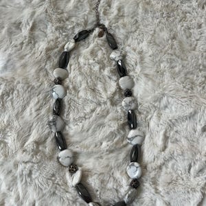 Donna Dressler Necklace beaded hematite & white gemstone Vintage