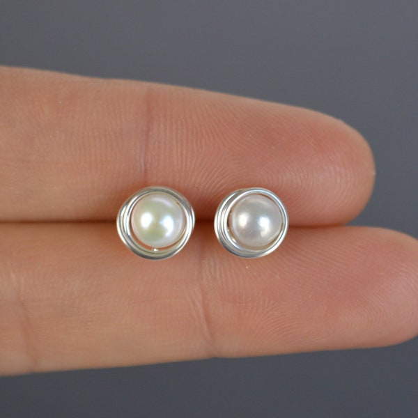 Sterling silver pearl studs everyday earrings pearl earrings bridesmaids wedding jewelry 14k gold filled earrings minimalist stud earrings
