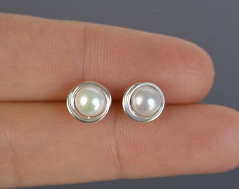 Sterling silver pearl studs everyday earrings pearl earrings bridesmaids wedding jewelry 14k gold filled earrings minimalist stud earrings