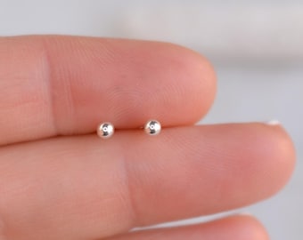 Tiny sterling silver studs Mini hypoallergenic post earrings Small dot earrings Second hole posts