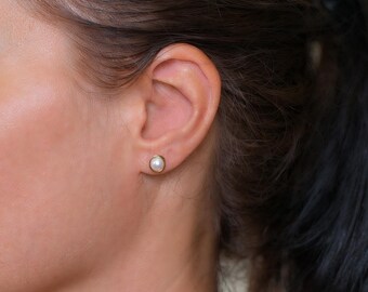Real pearl studs: Sterling silver & gold filled pearl earrings, Jewelry gift for her birthday