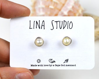 Sterling silver real pearls stud earrings 14k gold filled pearl studs freshwater pearl stud earrings handmade earrings wedding jewelry gift