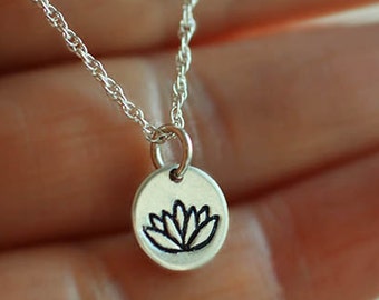 Tiny lotus charm necklace: Yoga jewelry, Namaste meditation chain necklace, Mandala gift for her