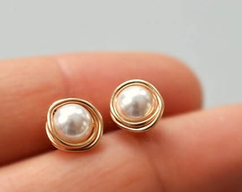 Freshwater pearl studs real pearl studs sterling silver or 14K gold pearl earrings bridesmaids earrings wedding earrings bridesmaids jewelry