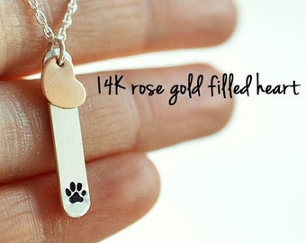 Dog paw print necklace: Sterling silver Bar necklace, Animal lover charm jewelry, Pet sympathy