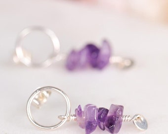 Natural amethyst dangle earrings: February birthstone earrings, Aquarius birthday gift for her, Sterling silver