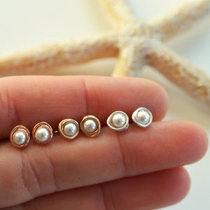 Tiny pearl studs sterling silver stud earrings 14K gold filled studs small pearl post earrings tiny studs pearl earrings handmade earrings
