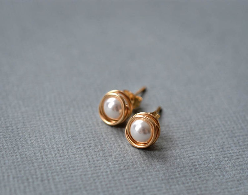 Pearl Studs Gold Studs 14K Gold Filled Pearl Earrings Etsy