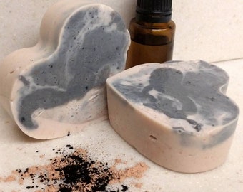 All Natural Heart Shaped Red Clay and Charcoal soaps