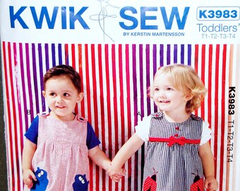 Kwik Sew K3983 Toddlers sz T1-T4 Overalls, Jumper dress, stretch knit Pants, Partially cut, most is new c2013