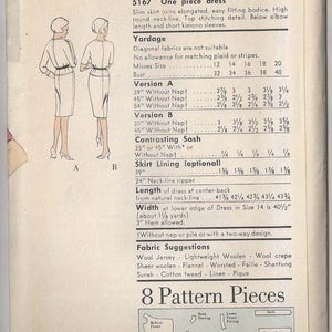 Vintage Vogue dress Pattern 5167 Easy to Make with topstitching detail Slit Neckline detail Size 16 Bust 36 Hip 38 Factory Folds 1960 image 2