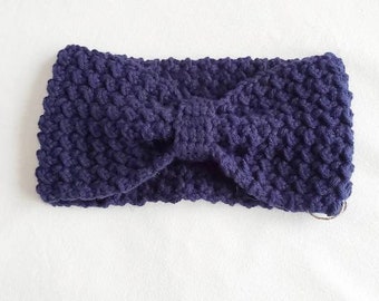Fall Crochet Ear Warmer - Navy - Gifts for Women - Dark Blue Winter Headband - Knot Headbands