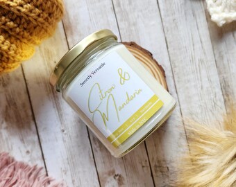 Vela perfumada com cidreira e tangerina - frasco de 4 oz - vela de cera de soja - feita à mão - decoração para casa - aroma cítrico - vela de verão