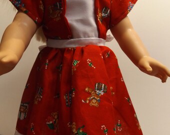 18" Doll Christmas Dress, 18" Doll Teddy Bear Dress, 18" Doll Dress, 18" Doll Clothes, Fits American Girl