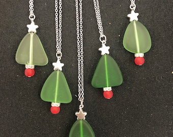 Seaglass Christmas Tree Necklaces