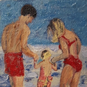 Miniature Impressionist, Abstract Art Etsy Art Family at the Beach father mother child