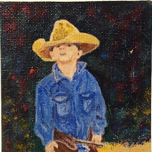 Little Cowboy Miniature Impressionist, Abstract Art Etsy Art