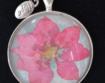 Pressed Flower Pendant, real flowers, silver,