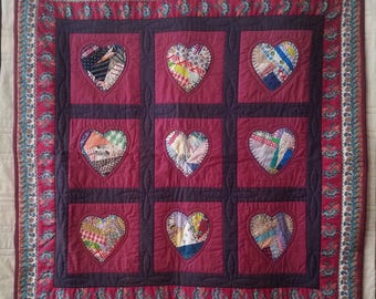 Handmade 9 Hearts Quilt/Throw/Wall Hanging