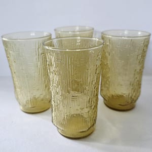 Juego de 4 vasos vintage Anchor Hocking "Pagoda" de vidrio texturizado color miel dorado