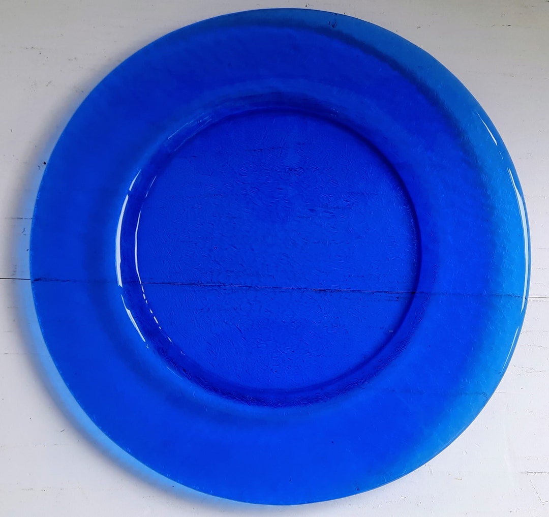 Cobalt Blue Glass Round Serving Platter Etsy