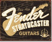 Fender Stratocaster Guitars - Vintage Tin Sign - Man Cave Garage Art