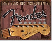 Fender Guitars - Vintage Tin Sign - Man Cave Garage Art